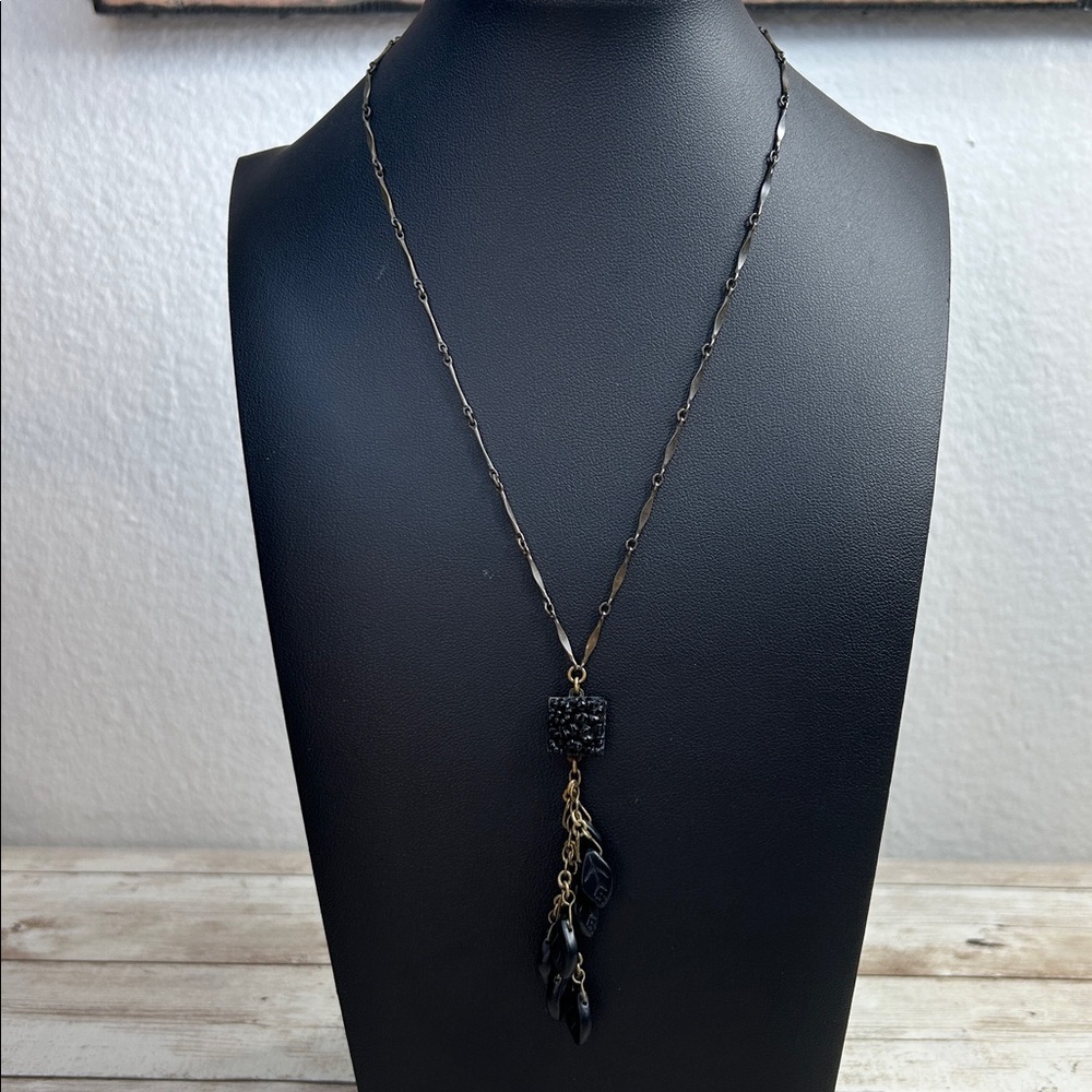 David Aubrey Dainty Black Glass Leaves Necklace